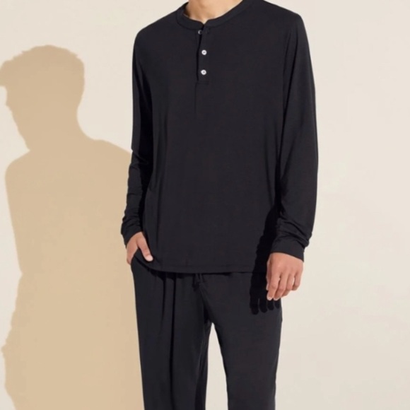 Eberjey Henry Top Henley Long Sleeve Tencel Modal Black Large Pajama Long Comfy - Picture 2 of 10